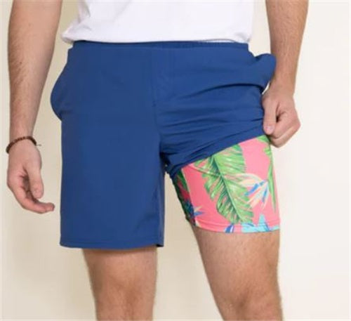 Simply Southern Tropical Lined Blue Shorts